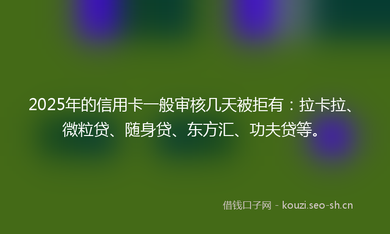 2025年的信用卡一般审核几天被拒有:拉卡拉、微粒贷、随身贷、东方汇、功夫贷等。