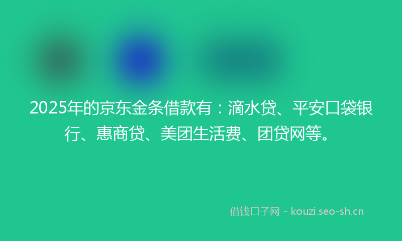 2025年的京东金条借款有：滴水贷、平安口袋银行、惠商贷、美团生活费、团贷网等。