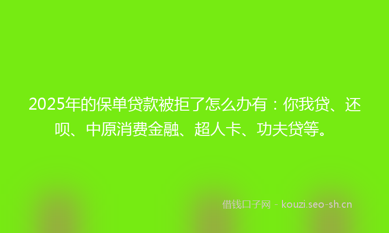 2025年的保单贷款被拒了怎么办有：你我贷、还呗、中原消费金融、超人卡、功夫贷等。