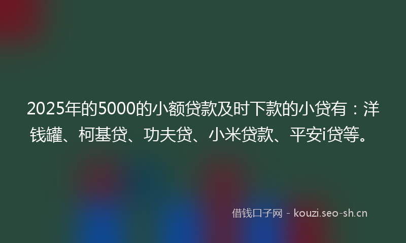 2025年的5000的小额贷款及时下款的小贷有：洋钱罐、柯基贷、功夫贷、小米贷款、平安i贷等。