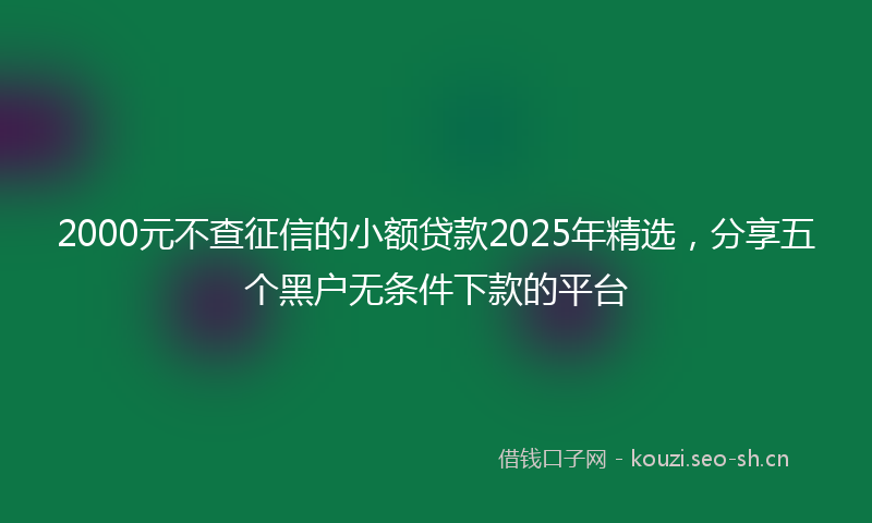 2000元不查征信的小额贷款2025年精选，分享五个黑户无条件下款的平台