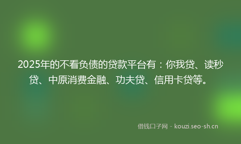 2025年的不看负债的贷款平台有：你我贷、读秒贷、中原消费金融、功夫贷、信用卡贷等。