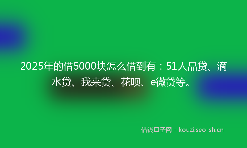 2025年的借5000块怎么借到有：51人品贷、滴水贷、我来贷、花呗、e微贷等。