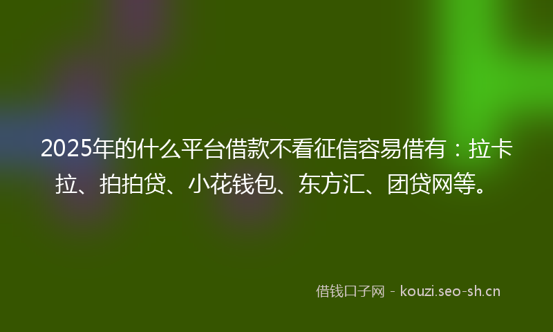 2025年的什么平台借款不看征信容易借有：拉卡拉、拍拍贷、小花钱包、东方汇、团贷网等。