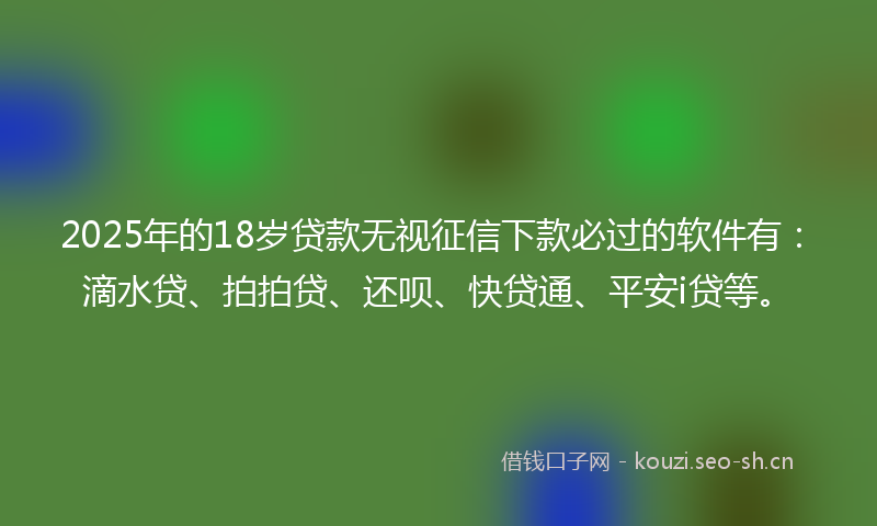 2025年的18岁贷款无视征信下款必过的软件有：滴水贷、拍拍贷、还呗、快贷通、平安i贷等。