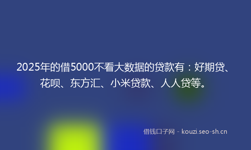 2025年的借5000不看大数据的贷款有：好期贷、花呗、东方汇、小米贷款、人人贷等。