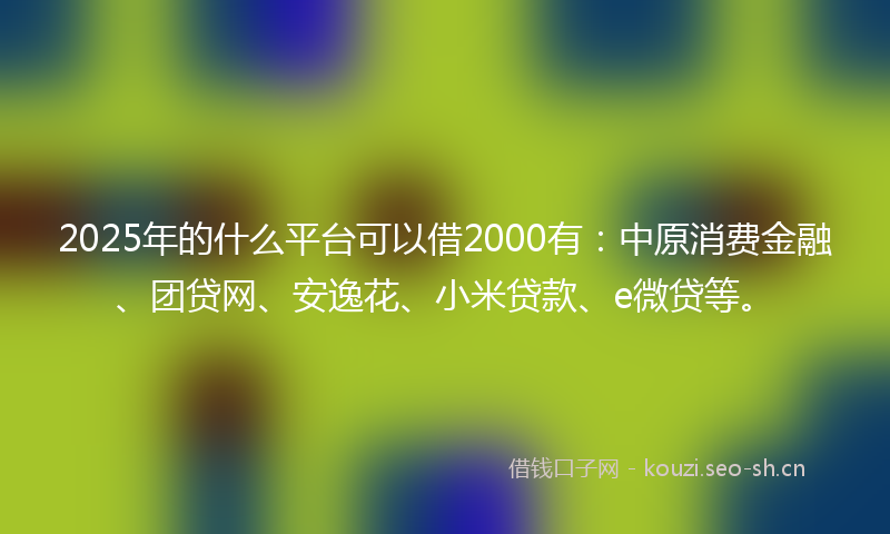 2025年的什么平台可以借2000有：中原消费金融、团贷网、安逸花、小米贷款、e微贷等。
