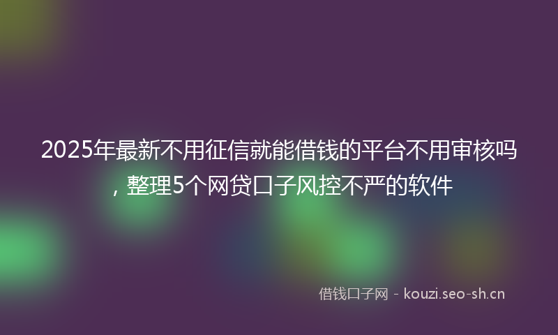 2025年最新不用征信就能借钱的平台不用审核吗，整理5个网贷口子风控不严的软件