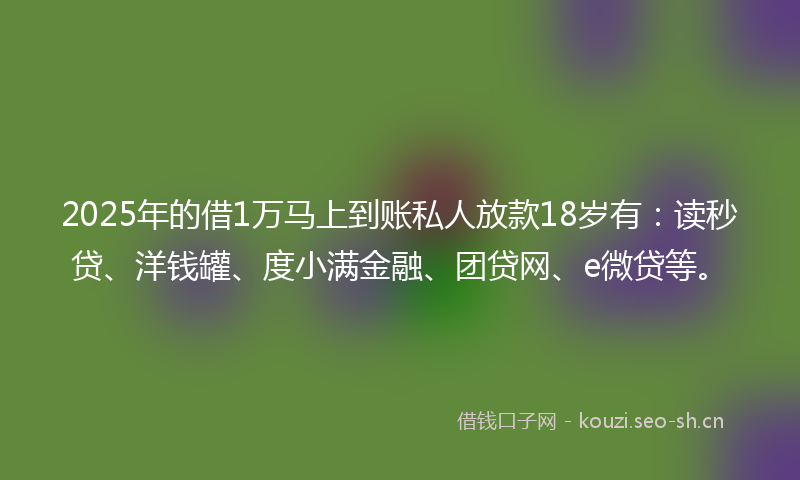 2025年的借1万马上到账私人放款18岁有：读秒贷、洋钱罐、度小满金融、团贷网、e微贷等。