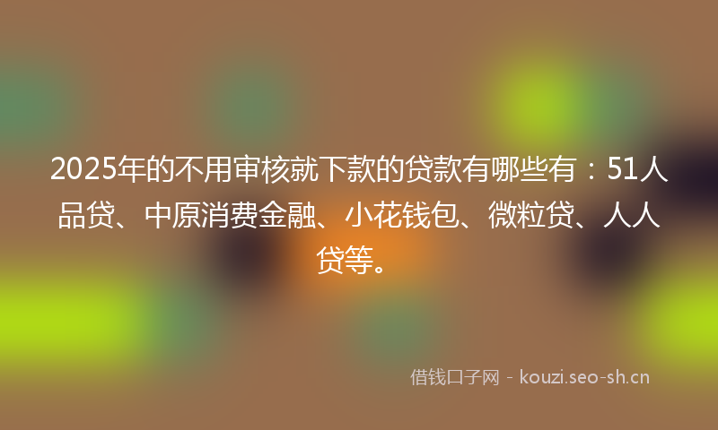 2025年的不用审核就下款的贷款有哪些有：51人品贷、中原消费金融、小花钱包、微粒贷、人人贷等。