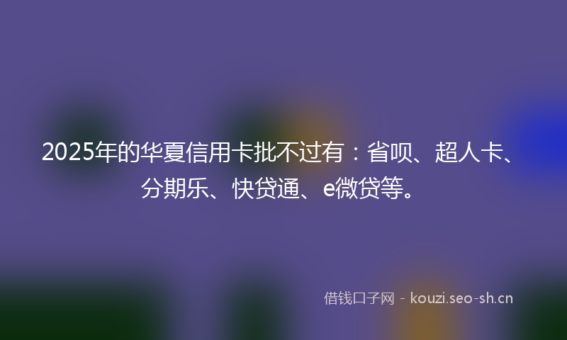 2025年的华夏信用卡批不过有：省呗、超人卡、分期乐、快贷通、e微贷等。