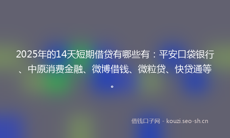 2025年的14天短期借贷有哪些有：平安口袋银行、中原消费金融、微博借钱、微粒贷、快贷通等。
