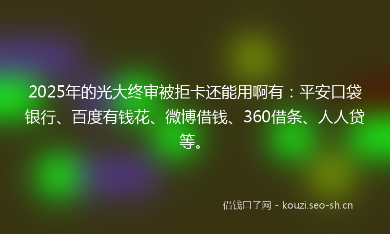 2025年的光大终审被拒卡还能用啊有：平安口袋银行、百度有钱花、微博借钱、360借条、人人贷等。