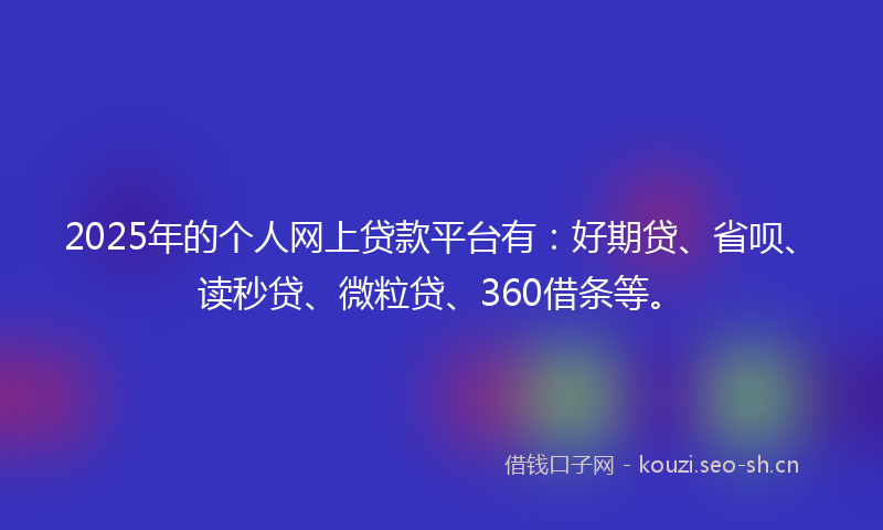 2025年的个人网上贷款平台有：好期贷、省呗、读秒贷、微粒贷、360借条等。