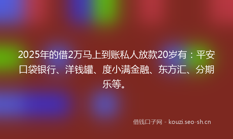 2025年的借2万马上到账私人放款20岁有:平安口袋银行、洋钱罐、度小满金融、东方汇、分期乐等。