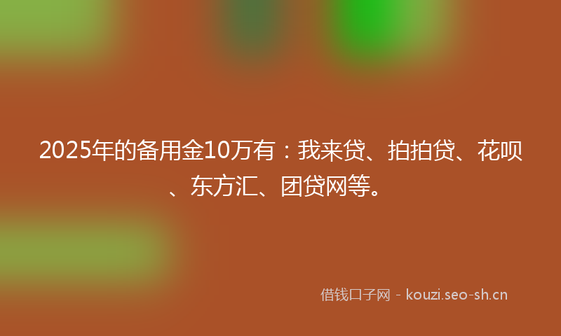2025年的备用金10万有：我来贷、拍拍贷、花呗、东方汇、团贷网等。