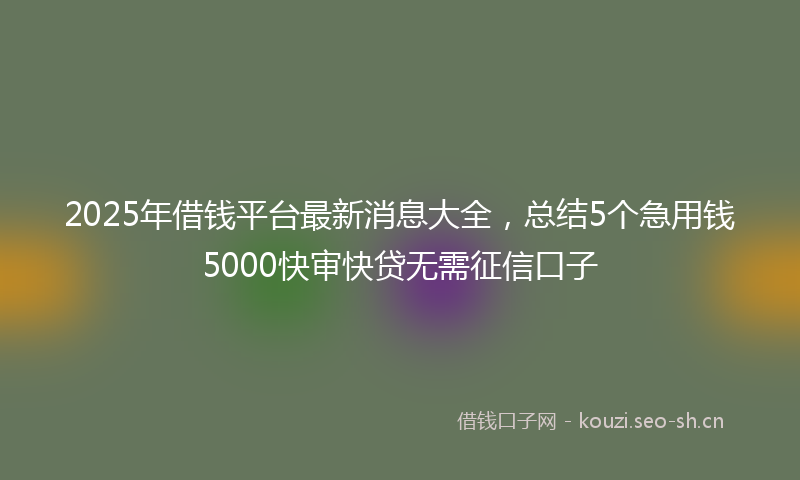 2025年借钱平台最新消息大全，总结5个急用钱5000快审快贷无需征信口子