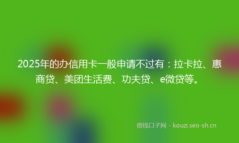 2025年的办信用卡一般申请不过有：拉卡拉、惠商贷、美团生活费、功夫贷、e微贷等。