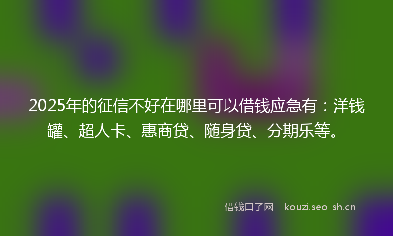2025年的征信不好在哪里可以借钱应急有：洋钱罐、超人卡、惠商贷、随身贷、分期乐等。
