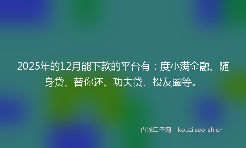 2025年的12月能下款的平台有：度小满金融、随身贷、替你还、功夫贷、投友圈等。