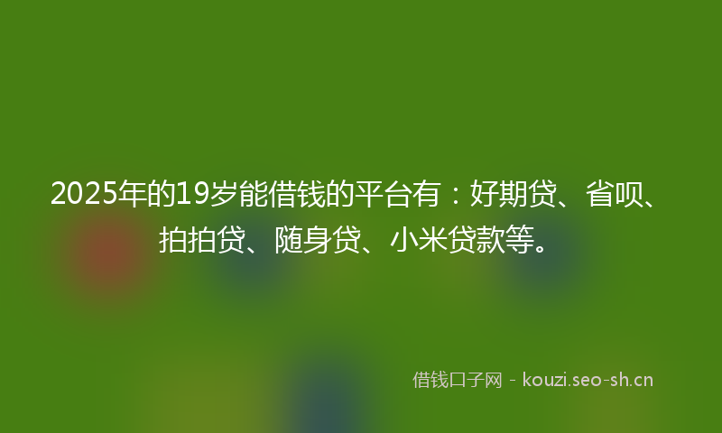 2025年的19岁能借钱的平台有：好期贷、省呗、拍拍贷、随身贷、小米贷款等。