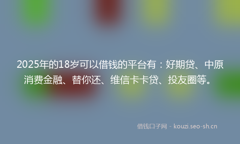 2025年的18岁可以借钱的平台有:好期贷、中原消费金融、替你还、维信卡卡贷、投友圈等。