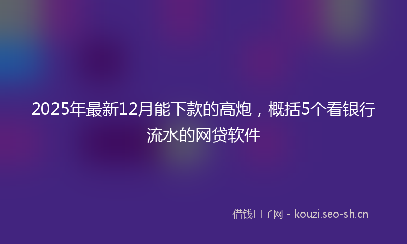 2025年最新12月能下款的高炮，概括5个看银行流水的网贷软件