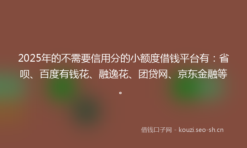2025年的不需要信用分的小额度借钱平台有：省呗、百度有钱花、融逸花、团贷网、京东金融等。