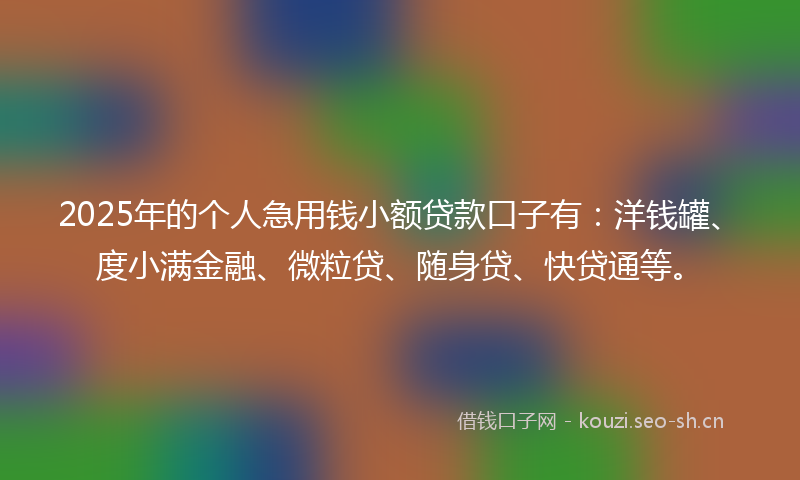 2025年的个人急用钱小额贷款口子有：洋钱罐、度小满金融、微粒贷、随身贷、快贷通等。