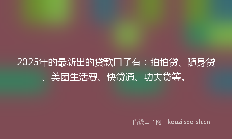 2025年的最新出的贷款口子有：拍拍贷、随身贷、美团生活费、快贷通、功夫贷等。