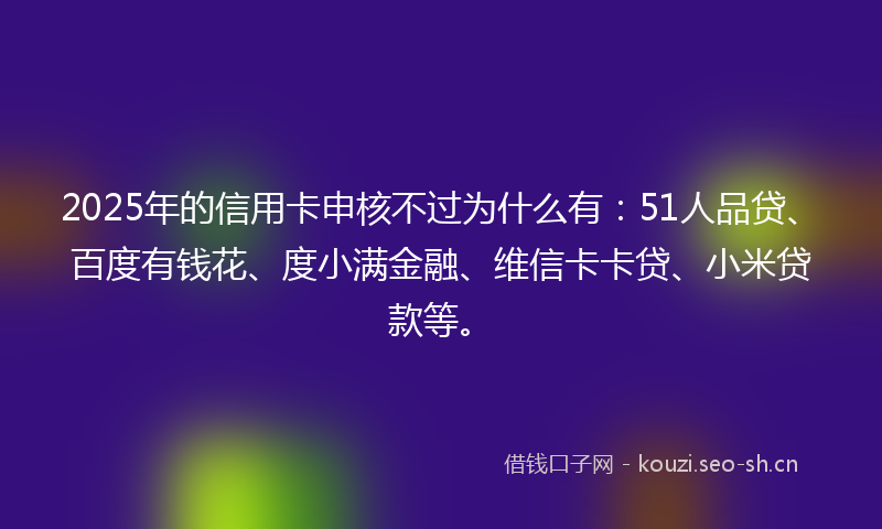 2025年的信用卡申核不过为什么有：51人品贷、百度有钱花、度小满金融、维信卡卡贷、小米贷款等。