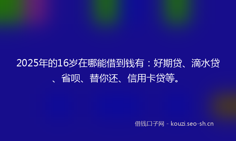 2025年的16岁在哪能借到钱有：好期贷、滴水贷、省呗、替你还、信用卡贷等。