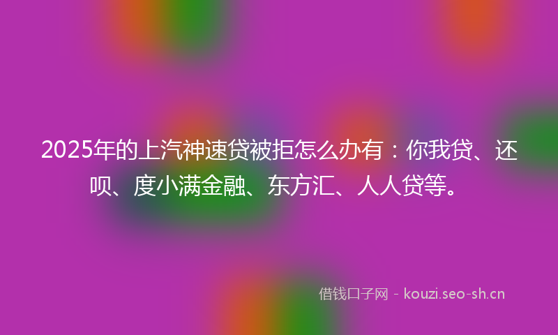 2025年的上汽神速贷被拒怎么办有：你我贷、还呗、度小满金融、东方汇、人人贷等。