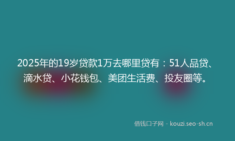 2025年的19岁贷款1万去哪里贷有：51人品贷、滴水贷、小花钱包、美团生活费、投友圈等。