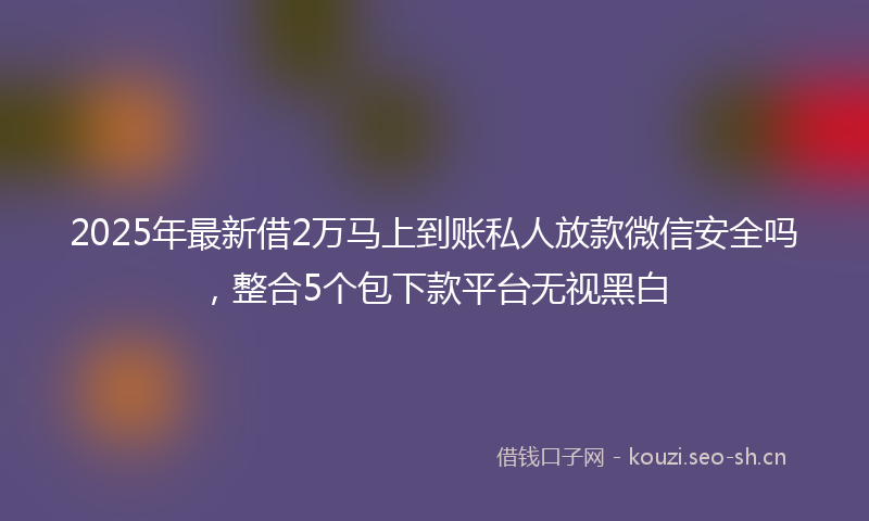 2025年最新借2万马上到账私人放款微信安全吗，整合5个包下款平台无视黑白