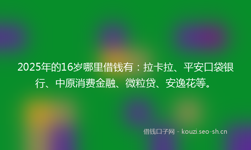 2025年的16岁哪里借钱有：拉卡拉、平安口袋银行、中原消费金融、微粒贷、安逸花等。