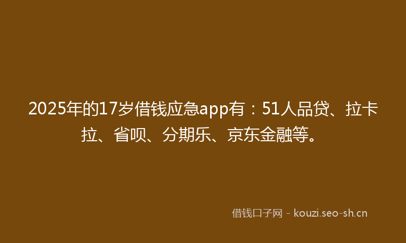 2025年的17岁借钱应急app有：51人品贷、拉卡拉、省呗、分期乐、京东金融等。