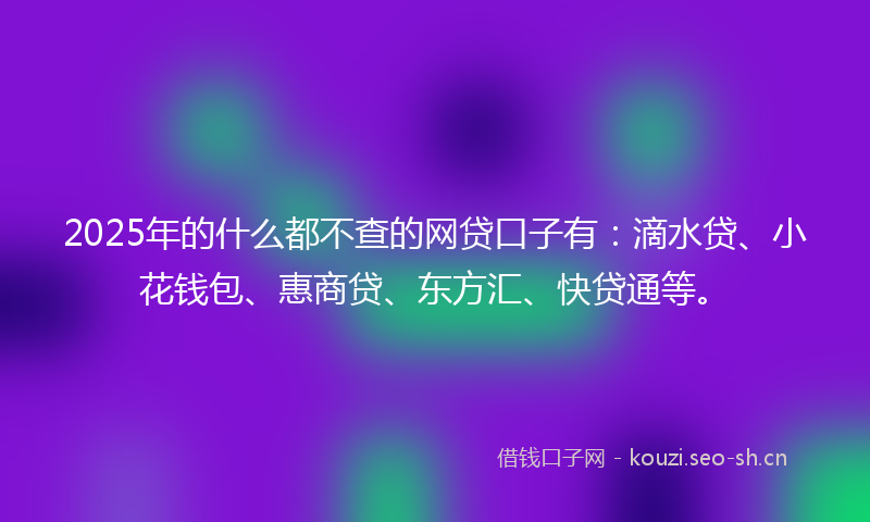 2025年的什么都不查的网贷口子有：滴水贷、小花钱包、惠商贷、东方汇、快贷通等。