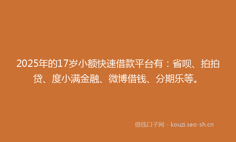 2025年的17岁小额快速借款平台有：省呗、拍拍贷、度小满金融、微博借钱、分期乐等。