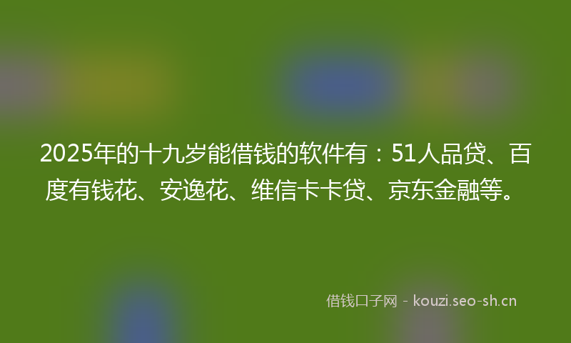 2025年的十九岁能借钱的软件有:51人品贷、百度有钱花、安逸花、维信卡卡贷、京东金融等。