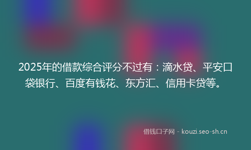 2025年的借款综合评分不过有：滴水贷、平安口袋银行、百度有钱花、东方汇、信用卡贷等。
