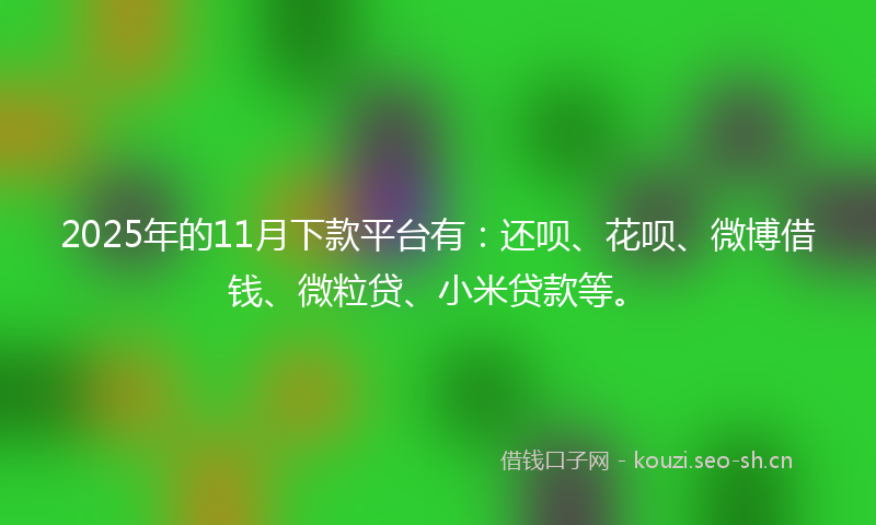 2025年的11月下款平台有：还呗、花呗、微博借钱、微粒贷、小米贷款等。