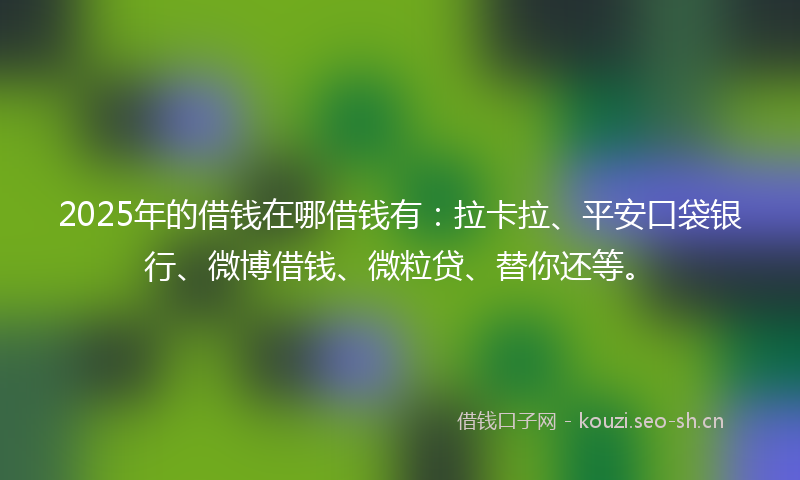 2025年的借钱在哪借钱有：拉卡拉、平安口袋银行、微博借钱、微粒贷、替你还等。