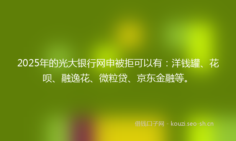 2025年的光大银行网申被拒可以有：洋钱罐、花呗、融逸花、微粒贷、京东金融等。