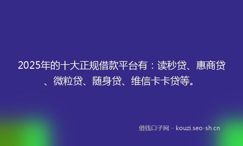 2025年的十大正规借款平台有：读秒贷、惠商贷、微粒贷、随身贷、维信卡卡贷等。