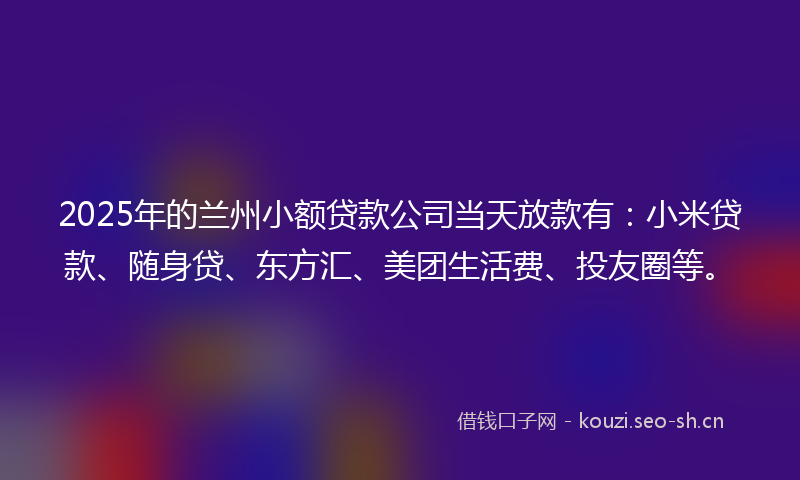 2025年的兰州小额贷款公司当天放款有：小米贷款、随身贷、东方汇、美团生活费、投友圈等。
