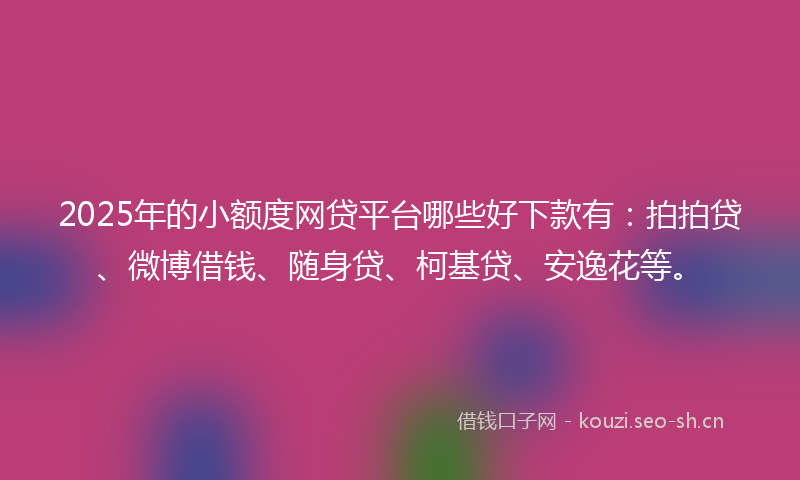 2025年的小额度网贷平台哪些好下款有：拍拍贷、微博借钱、随身贷、柯基贷、安逸花等。