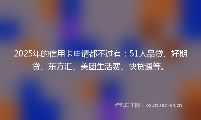 2025年的信用卡申请都不过有：51人品贷、好期贷、东方汇、美团生活费、快贷通等。