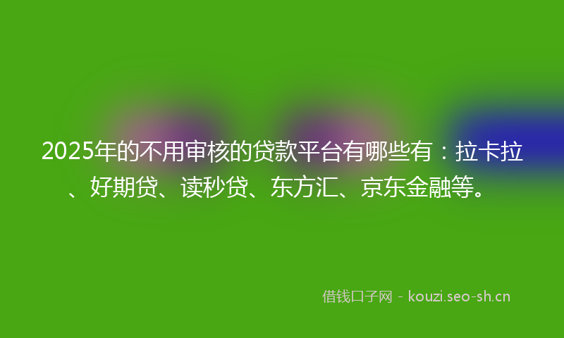 2025年的不用审核的贷款平台有哪些有：拉卡拉、好期贷、读秒贷、东方汇、京东金融等。
