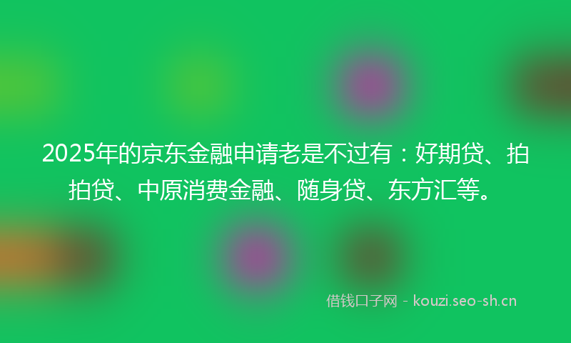 2025年的京东金融申请老是不过有：好期贷、拍拍贷、中原消费金融、随身贷、东方汇等。